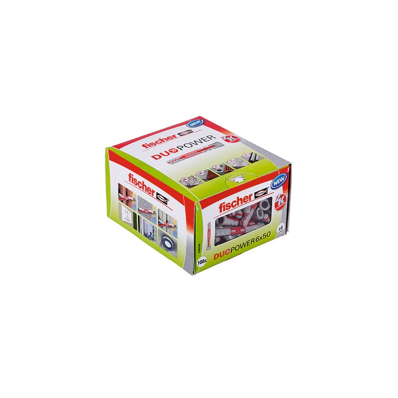                         Cheville bi-matière - DUOPOWER - 6x50 - Sans vis - Boite à fenêtre - Boîte de 100