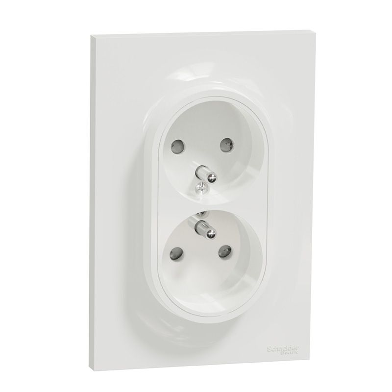                         PRISE DE COURANT DOUBLE 2P+T BLANC (installation dans une boite simple) ODACE