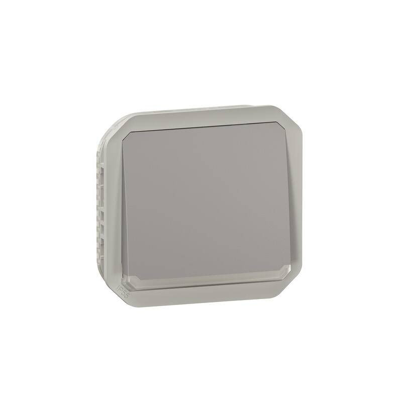                         Bouton poussoir lumineux étanche Plexo Legrand - Avec voyant et enjoliveur - 10A - Gris - 069542L