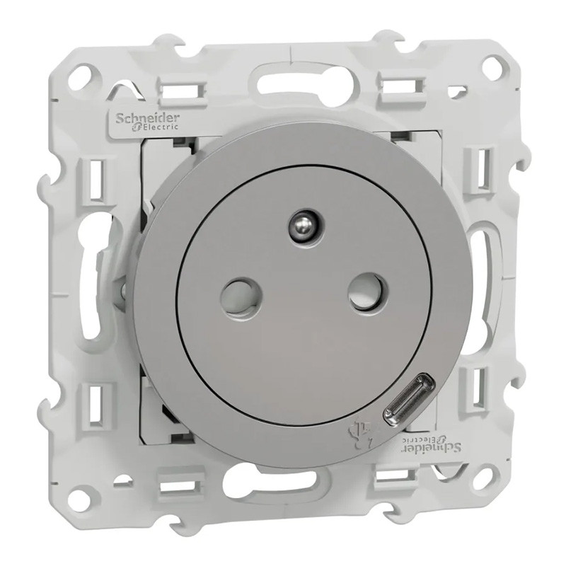                         PRISE DE COURANT 2P+T + USB-C ALU ODACE