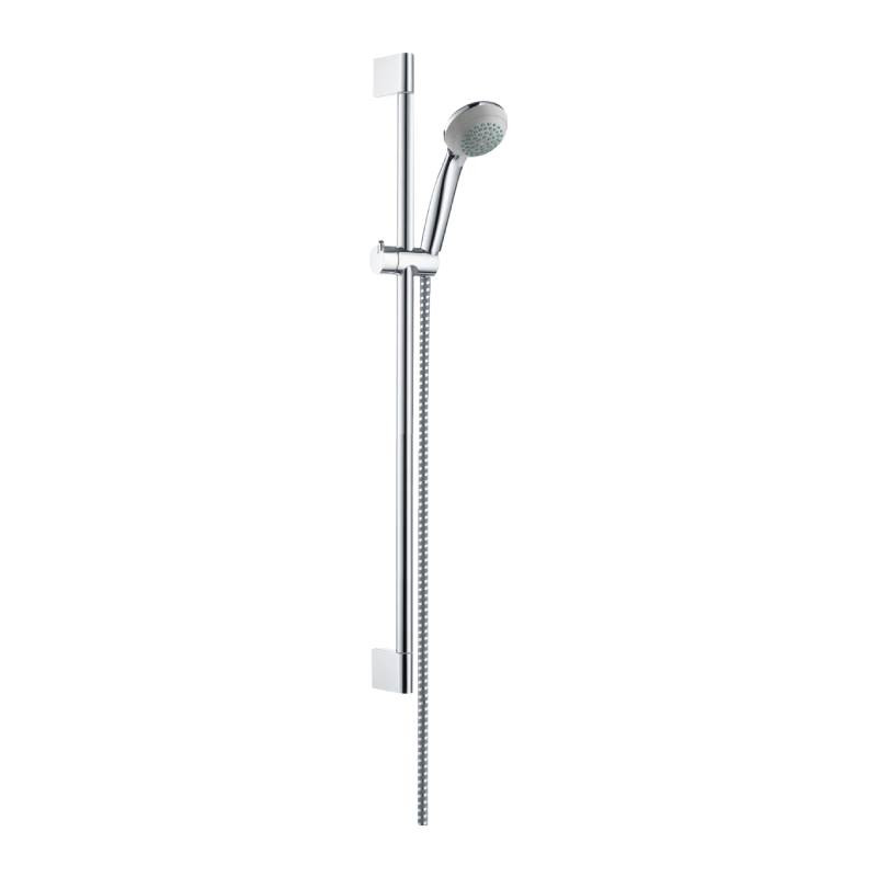                         SET DE DOUCHE AVEC BARRE + DOUCHETTE 2 JETS FLEXIBLE INOX 1.60M 27763000
