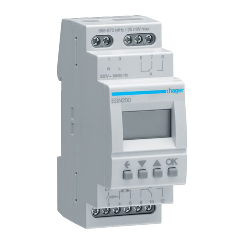                         Interrupteur horaire électronique 2 voies Hager - Multi-fonctions - Bluetooth