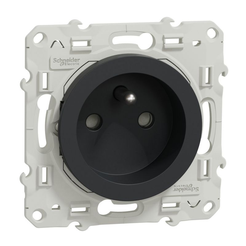                         Prise de courant Odace 16A 2P+T - Anthracite