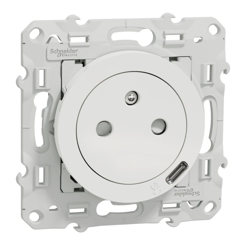                        Prise de courant et USB Odace Schneider - 10.5W - Blanc - Sans plaque