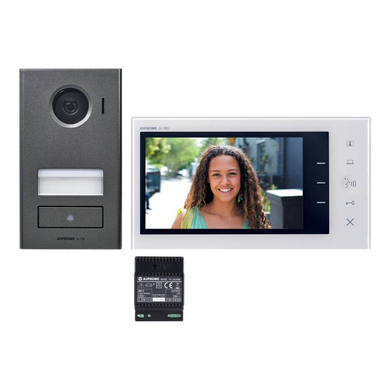                         Kit portier vidéo JVS1V Aiphone - Platine saillie - Moniteur écran 7” - 2 Fils intégral