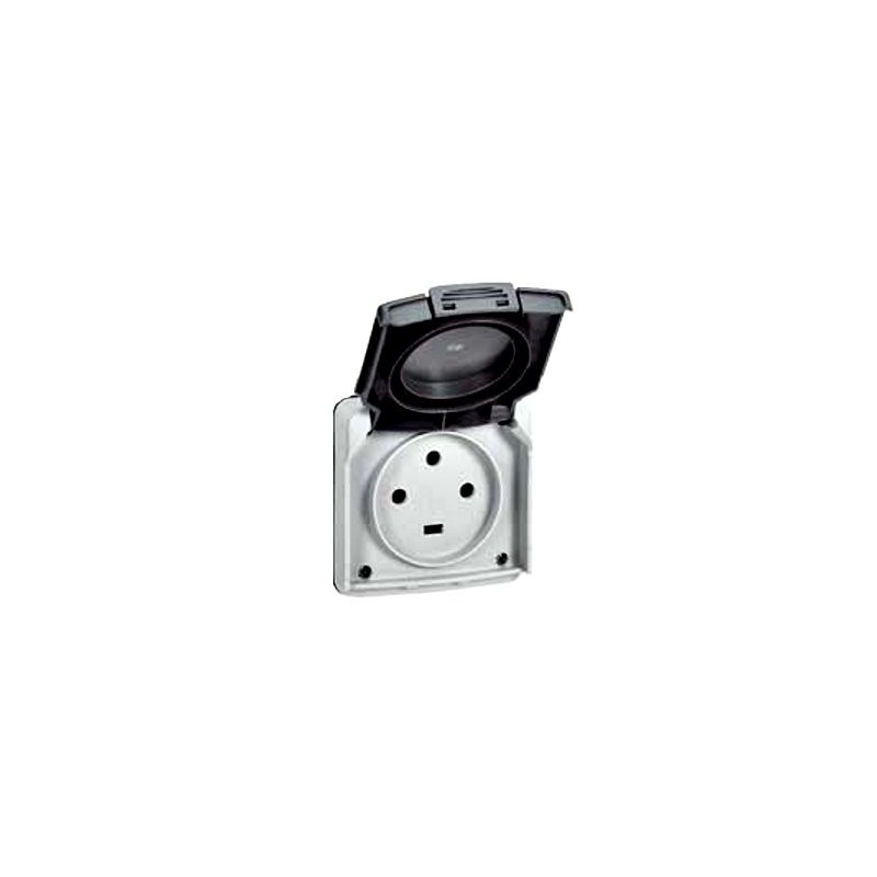                         Prise de courant 20A 3P+T Plexo IP44 - Complet encastré - Gris