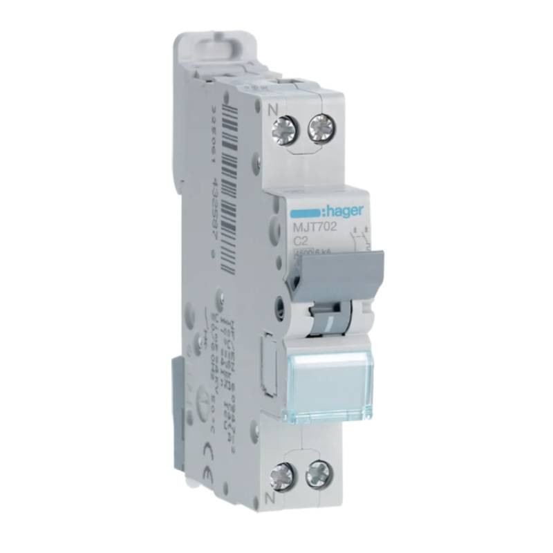                         MJT702 - Disjoncteur 1P+N HAGER - 4.5-6kA - Courbe C - 2A - 1 module