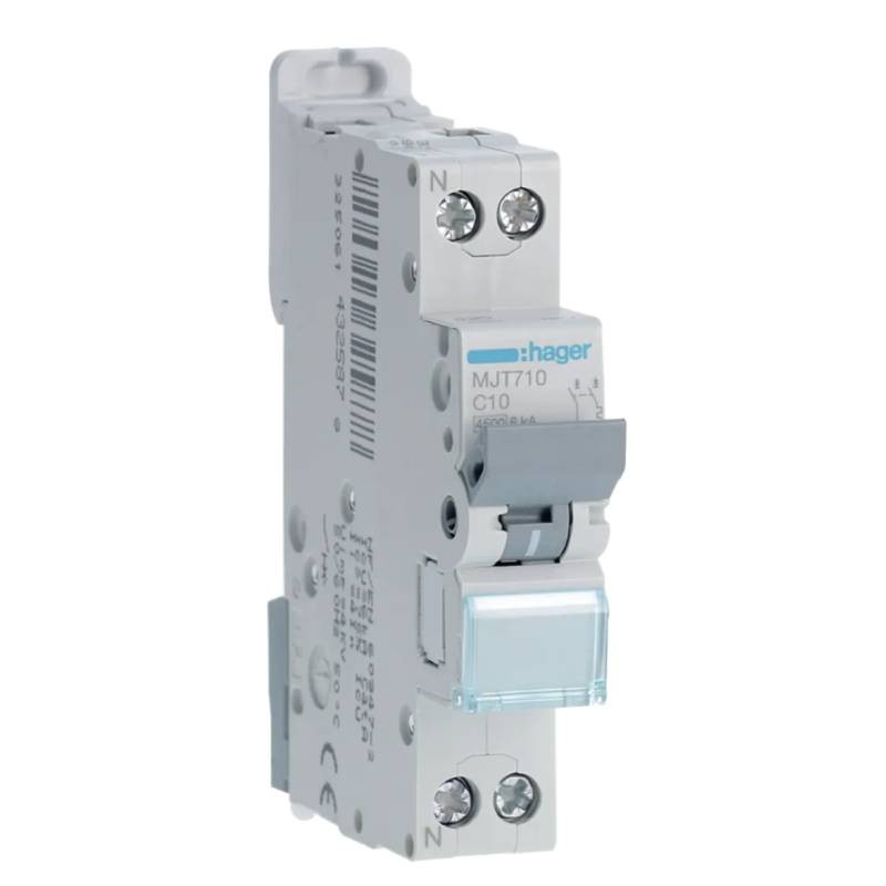                         MJT710 - Disjoncteur 1P+N HAGER - 4.5-6kA - Courbe C - 10A - 1 module