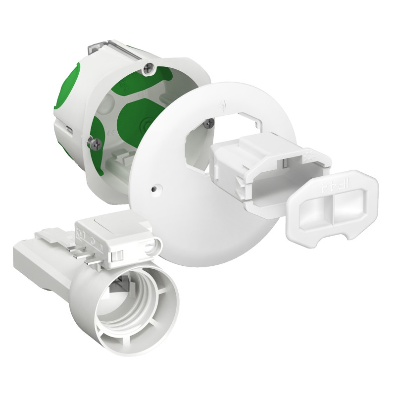                         Boite d'applique DCL Multifix Air - Avec couvercle non affleurant + douille DCL et fiche 2P+T - Diam 67mm Prof 40mm