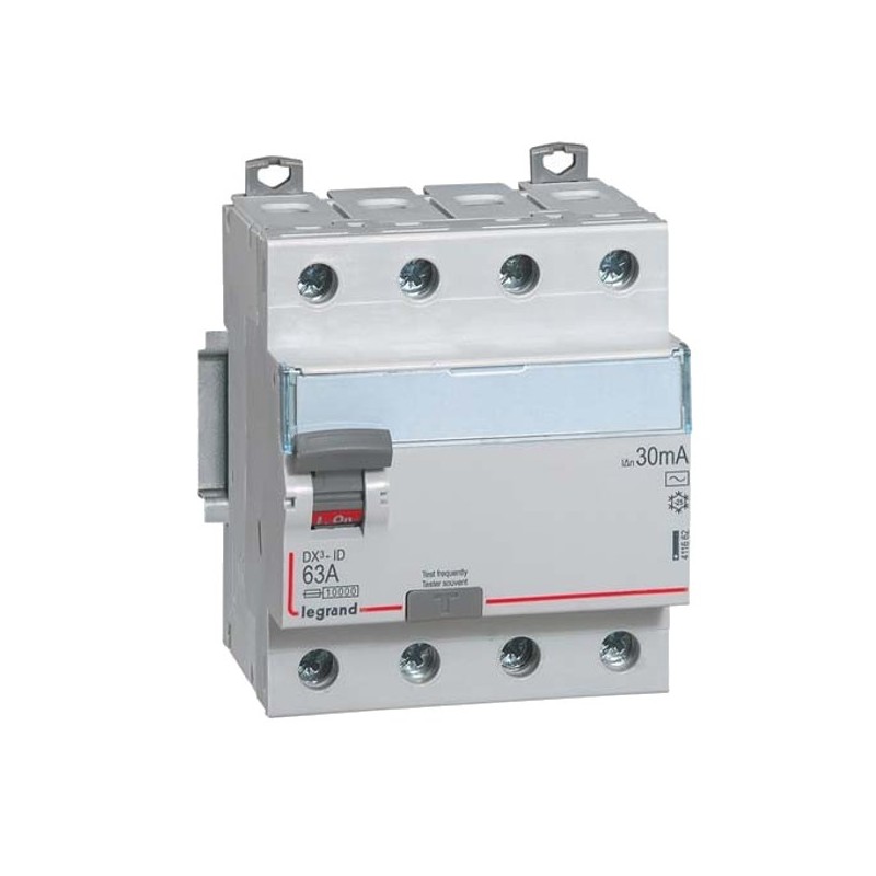                         Interrupteur différentiel DX³ ID - Vis/Vis 4P - 400V~ 63A - Type AC - 30mA - Départ bas - 4M