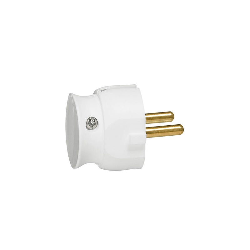                        Fiche plastique extra-plate à sortie latérale - 2P - 16A - Blanc