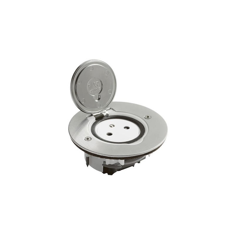                         Prise de sol simple - 2P+T Surface carrée - 16A - Avec platine - Inox brossé