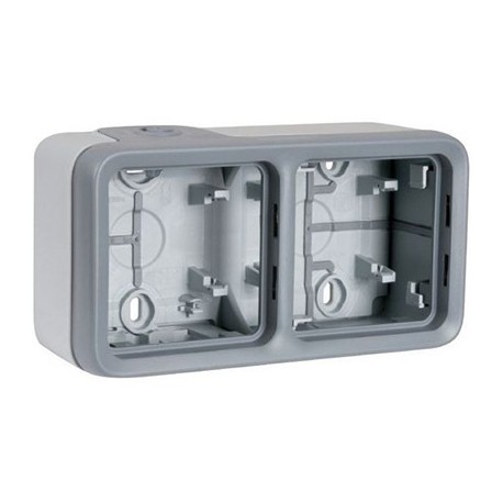 Boîtier à embouts Plexo IP55 - 2 postes horizontaux - Gris