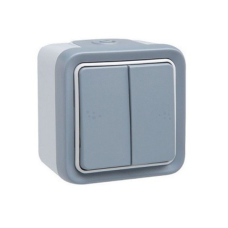 Double va et vient complet en saillie Plexo IP55 - Gris